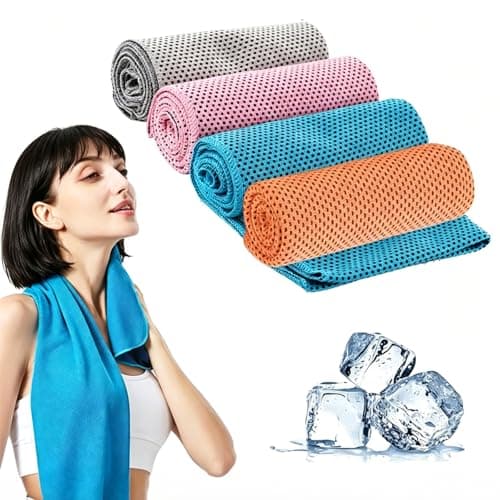 Moxychrony 4 Pcs Cooling Towels, Soft Breathable Cool Towels for Neck, Quick Dry Gym Towel, Ice Towels for Work Out Sports Travel, Orange/Light Blue/Rose Red/Light Grey