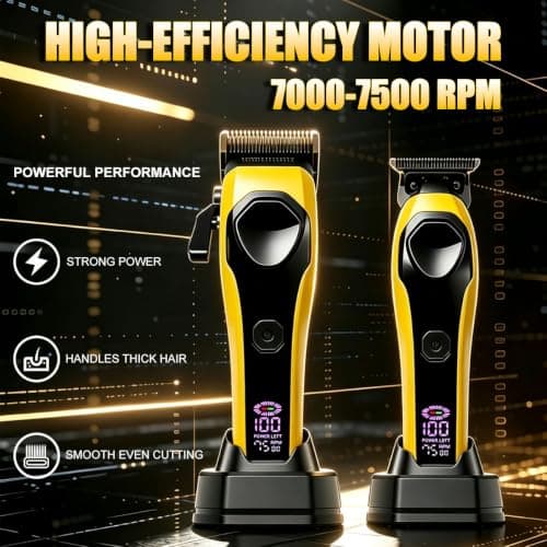 Professional Hair Clipper and Trimmer Set 7500RPM Charging Dock (Yellow) — view 2