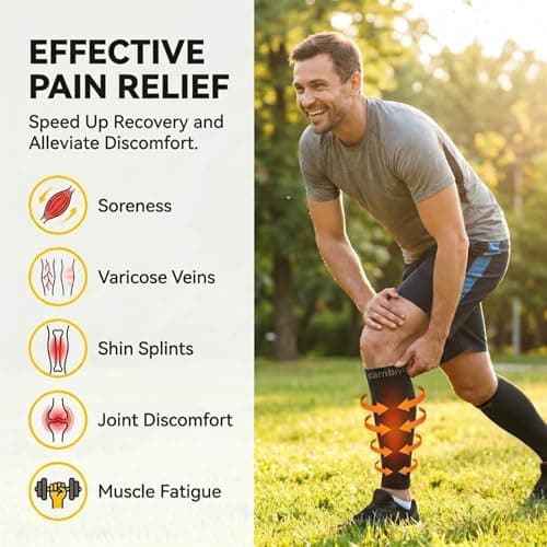 CAMBIVO Calf Compression Sleeves 2 Pairs, 20-30 mmHg, Footless Flight Socks — view 6