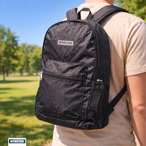 Status Foldable Travel Rucksack, Ultra Lightweight Packable Backpack for Outdoor Activities, Holidays & Day Trips, Black (STFRUCKSACK1PK6) — view 3