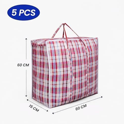 5 Pack Large Storage Bags with Zipper & Handles - Jumbo Laundry & Moving Bags for Clothes, Bedding, Quilts & Toys - Reusable Packing Bags for Travel & Home Storage (60 x 60 x 15cm) — view 6