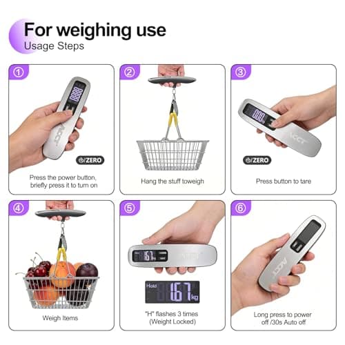 ACCT Luggage Scale with Tare Function, 110 lbs/50 kg Capacity, Gray — view 5