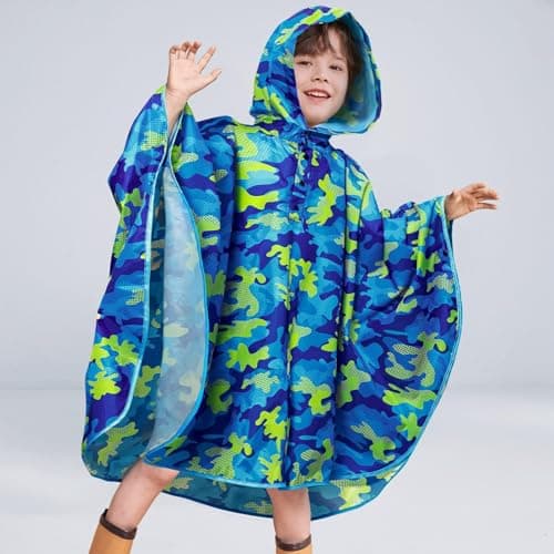 WAWSAM Kids Poncho Waterproof - Camouflage Rain Poncho for Boys - Lightweight Hooded Raincoat with Storage Bag - Portable Rainwear for School & Travel — view 2
