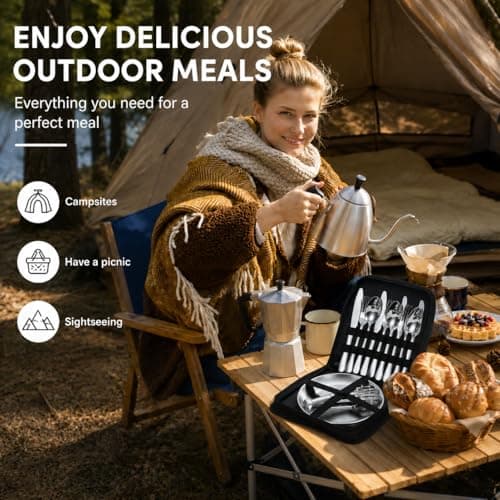 AURALIN Camping Cutlery Set for 4 20 Piece Stainless Steel Picnic Kit — view 6