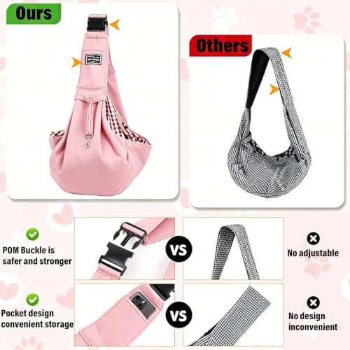Puppy Carrier - Reversible Hands-free Dog Carry Sling for Small & Medium Dogs & Cats, Soft & Comfortable, Adjustable Dog Carrier Bag Shoulder Tote for Outdoor Walking, Travel & Shopping (Pink) — view 5