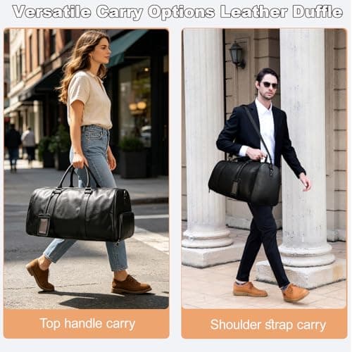 Yevabo Genuine Leather Travel Bag Large Capacity Weekender Bag for Men Women, Airplane Carry-On Luggage with Multi Compartments for Travel Gym, Black — view 5