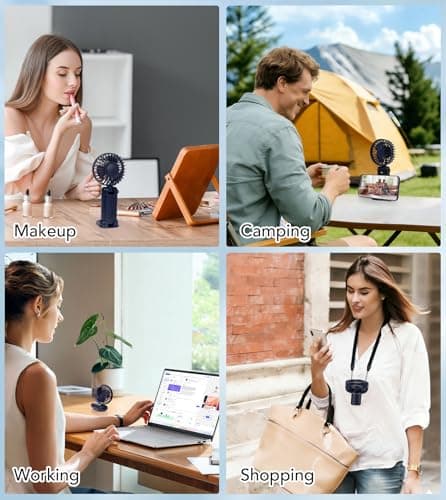 Handheld Fan, 19H Portable USB Hand Held Fans Rechargeable with 5 Speeds, Power Display, Battery Operated Desk Fan, Small Personal Fan with Base, Hanging Rope, Suit for Home Office Travel Essentials — view 6