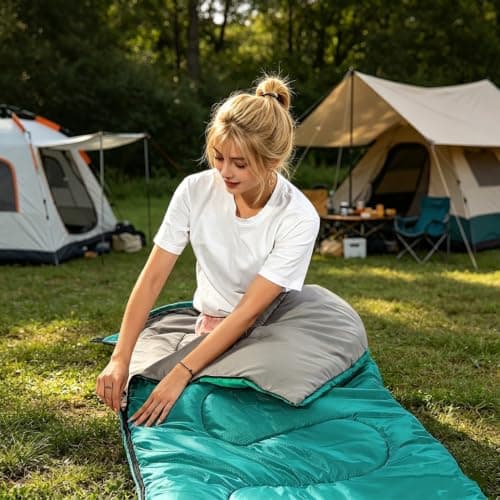 Sleeping Bag 3 Seasons (Summer, Spring, Fall) Warm & Cool Weather - Lightweight,Waterproof Indoor & Outdoor Use for Kids, Teens & Adults for Camping Hiking, Backpacking and Survival (Emerald Green) — view 5