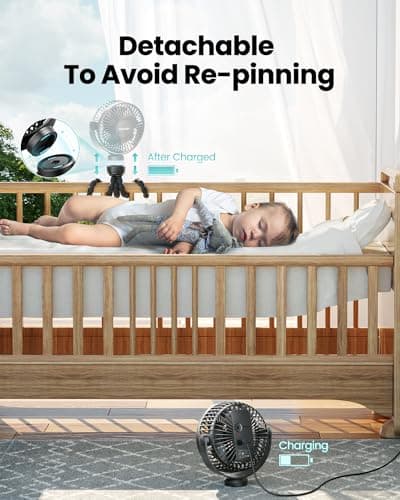 gaiatop Mini Portable Stroller Fan, Small Clip on Fan 3 Speed Rechargeable — view 4