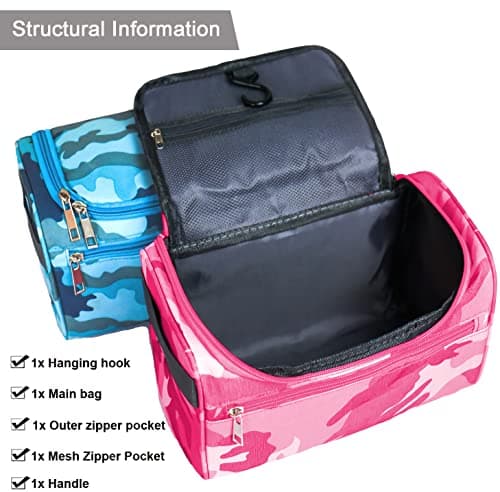 Uhat Hanging Travel Toiletry Bag Gym Shower Wash Shaving Bag Large Capatity Cosmetic Organizer with Handle for Men Women (Red Camouflage) — view 4