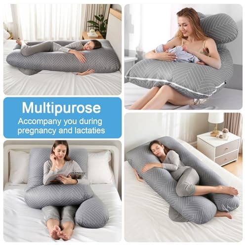 SHANNA Pregnancy Pillow for Sleeping, U Shaped Full Body Pillow Pregnancy Pillows, Maternity Pillow Support for Back, Hips, Legs for Pregnant Women, With Washable Cover (Striped Grey) — view 6