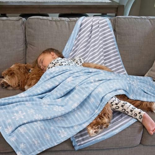 Deamoser Dual-Sided Cooling Blanket for Dogs & Cats,Lightweight Self Cooling Blanket with Ice Silk & Natural Cotton 104x76cm, Breathable Pet Summer Throws for Travel, Machine Washable (M, Blue) — view 5