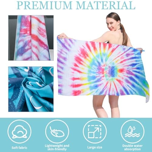 TMEOG Microfibre Beach Towels 180x80cm Extra Large Sand Free Beach Towel for Adults Compact Thin Travel Towel Women Men Lightweight Swim Pool Yoga Towel with Bag(Colorful Tie-Dye) — view 3