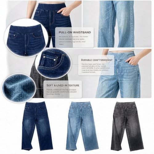 Thermal Leggings Women,Jeans for Women UK Wide Leg Trousers Womens Denim Pants Ladies Pull On Stretchy Elasticated Waist Jeans Baggy Trousers Travel Pants Work Trouser Fashion Clothing for Daily Wear — view 5