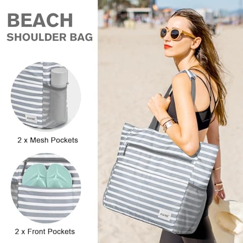 G4Free Large Beach Bag for Women Waterproof Sandproof Beach Tote Bag with Makeup Bag Zipper Pocket — view 3
