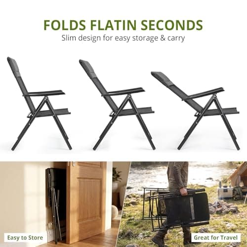 VOWNER Set of 2 Folding Chairs with Headrest Quick-Dry Mesh Black — view 5