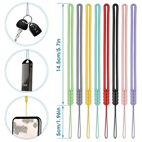 COBEE Silicone Sling, 8 Pcs Wrist Lanyards Assorted Color Phone Lanyard Straps Hand for USB Flash Drives, Wallet, Mp3, Mp4, Mini Cameras, Mobile Phones, 14.5+5cm/5.7+1.96inch — view 5