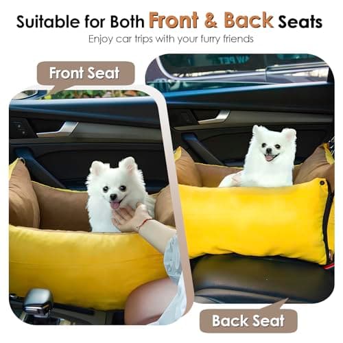 Dog Car Seat for Small & Medium Pet Under 15KG, Portable Travel Bed with Extendable Rest Area, Detachable and Washable Puppy Booster Car Carrier Seat with Storage Pockets and Safety Tether — view 2