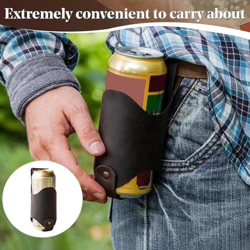 Leather Beer Belt Holster,Portable Belt Bottle Holder,Beer Holster Belts Accessories, Grilling Camping Beer Gifts for Men Father’s Day Christmas Beer Drinkers/Lovers,Cowboy Accessories for Men — view 4