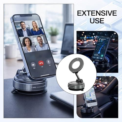 Mlifleue Magnetic Car Phone Holder Upgraded, 360° Rotatable Suction Magnetic Car Phone Mount with 2 Magnet Rings, Foldable & Adjustable for Car/Gym/Smooth Surface, Compatible with iPhone & Android — view 5