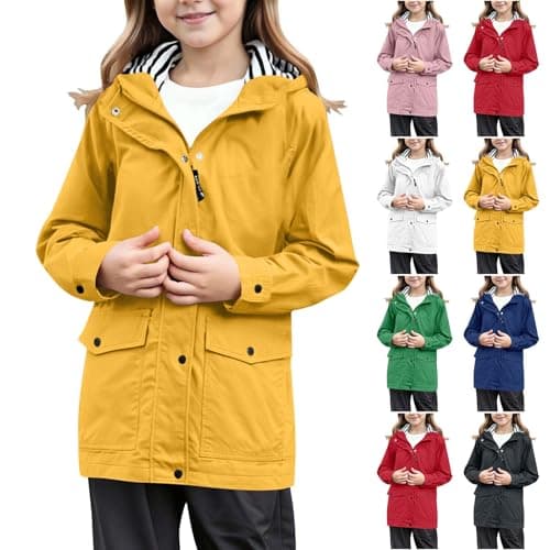 Boys Girls Rain Jacket Waterproof Windbreaker Lightweight Rain Jackets with Pockets Packable Raincoats for Kids with Hood Solid Full Zip Button Down Rain-Coats Preppy Clothes (Yellow, 3-4 Years) — view 5