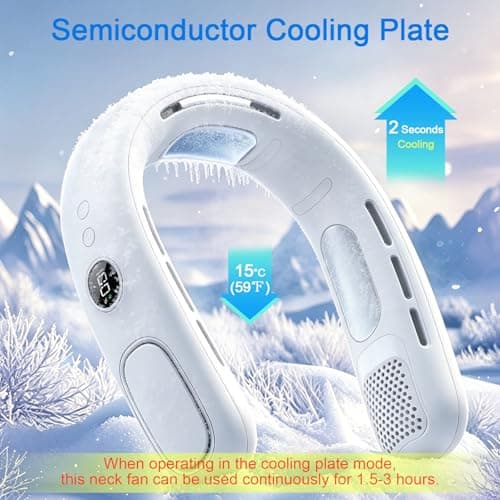 Portable Neck Fans Rechargeable with Semiconductor Cooling, Neck Air Conditioner with LED Display, 5 Speed Bladeless Neck Fans for Women & Men, 4000mAh Wearable Cooling Fan for Travel Outdoor (White) — view 4