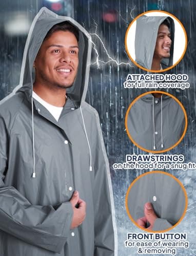 ANYOO Waterproof Rain Poncho 2 Pack Reusable Hooded Raincoats Rain Jacket with Long Sleeves for Women Men Camping, Hiking Travel, Grey, One Size — view 4