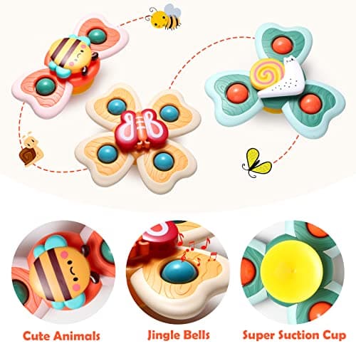 Hooku Suction Spinner Toys, 3 Pcs High Chair Toys with Suction Cups, Spinning Toys 1-3, Birthday Gifts for Infants Boy Girl, (A6) — view 2