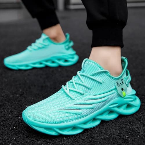 XKOWUO Mens Womens Trainers Walking Running Shoes Non Slip Gym Slip On Tennis Trainers Outdoor Sports Sneakers Lightweight Workout Shoes Light_Green Size 5.5 — view 2