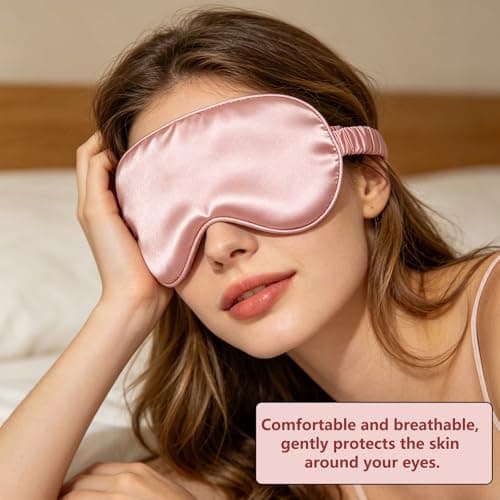 2 Pack Satin Sleep Mask for Women, Pink & Burgundy Silk-Like Eye Mask with Elastic Strap, Light Blocking Soft Eye Cover for Night Sleep, Travel, Office Nap — view 4