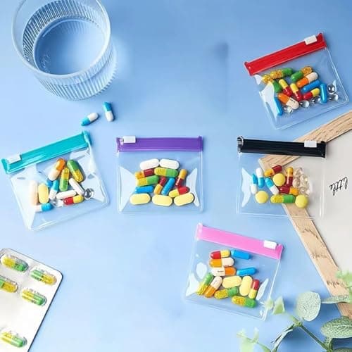 Reusable Pill Pouch Bags, 12 Pack Mini Slide Lock Medicine Storage Bags, Travel Pill Organiser Zippered EVA Pouches, for Tablets Vitamins Jewellery Coins — view 5