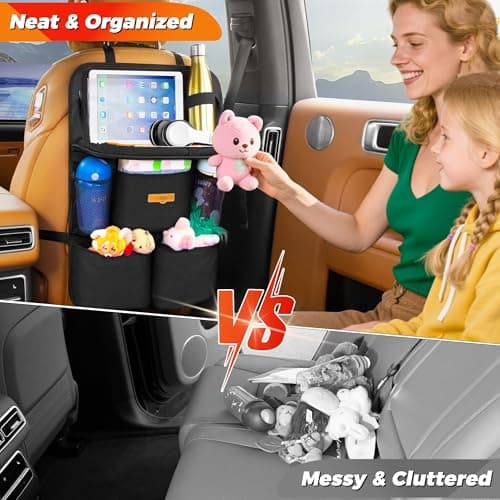 SURDOCA Car Seat Organiser Kids with Foldable Tray – Seat Storage with Touchable Tablet Pocket, Roadtrip Essentials – Fits Most Vehicles — view 4
