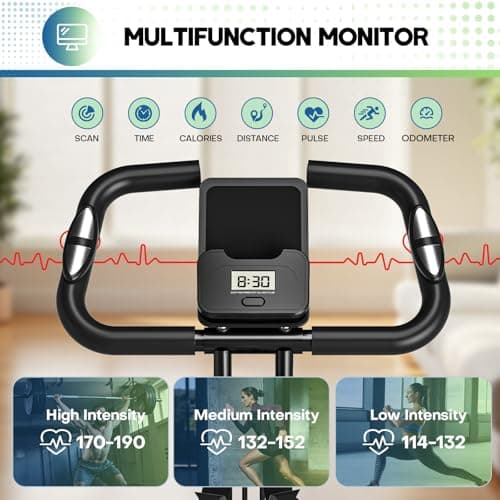Exercise Bike, 5-in-1 Quiet Folding Exercise Bikes for Home Use, 16 Level Adjustable Magnetic Resistance Foldable Stationary Exercise Bike, LCD Display with Heart Rate, 350LBS Capacity Comfort Seat — view 4