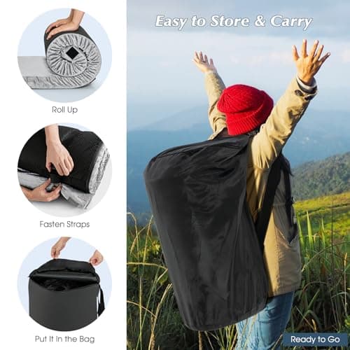 COSTWAY Memory Foam Camping Mattress, 6.5cm Thick Waterproof Roll Up Sleeping Mat with Zipper & Carry Bag, Portable Foldable Floor Guest Bed for Indoor Home, Outdoor Camping & Sleepover Use (Grey) — view 4