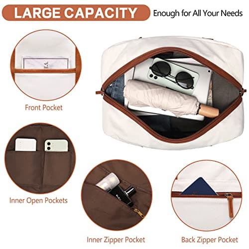Canvas Overnight Duffle Bag - Large Travel Bag with Shoe Compartment, Perfect for Women's Travel or Daily Use - 3Pc Set Beige — view 6