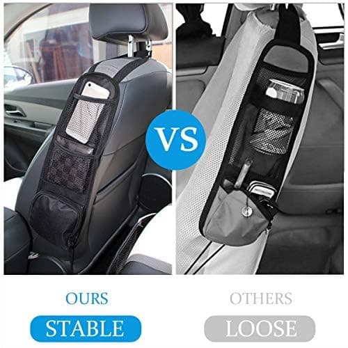 URAQT Car Organisers, 2 Pcs Car Seat Side Storage Bag with 3 Pockets, Front Seat Mesh Hanging Bag for Auto Small Items, Durable Drink Holder Storage Pockets Fit for All Vehicles — view 3