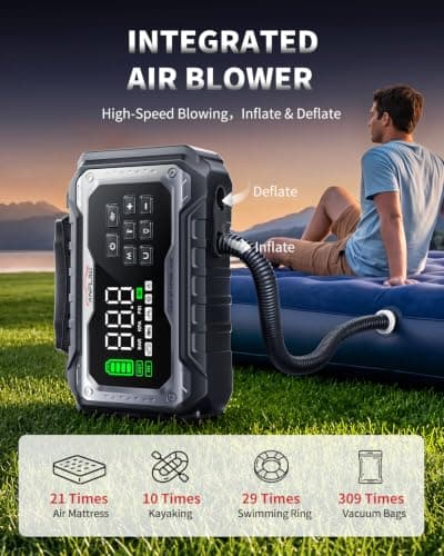 8000A Jump Starter Power Pack with Air Compressor 160PSI & Blower, ANFLAG 12V Car Battery Booster Jump Starter (All Gas/14L Diesel) Portable Car Jump Starter Power Bank with Jump Leads/800LM Light — view 4