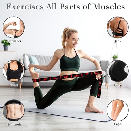 Resistance Bands, Long Fabric Stretch Strap Elastic Yoga Stretching Strap Multi-Loop for Physical Therapy, Pilates, Yoga, Dance & Gymnastics Exercise and Flexible Pilates 12 Loops (Black red) — view 3