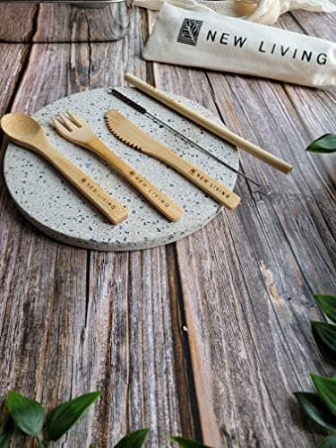 Bamboo Cutlery Set | Reusable, for Travel | Includes Bamboo Straw, Fork, Knife, Spoon, Cleaner & Carry Case | Eco Product — view 3