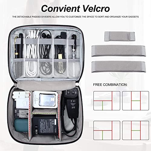 ACOPTON Travel Electronics Organizer, Waterproof Cable Organizer Bag for Electronic Accessories Double Layer Large Shockproof Cable Storage Bag for Cord, Power Bank, Tablet (Navy Blue) — view 5