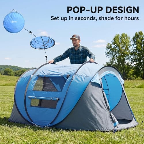 Outsunny 3 Person Pop-up Camping Tent w/Ground Sheet 4 Windows Sky Blue — view 3