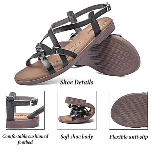 Veittes Women's Dressy Casual Strappy Flat Slide Sandals,Black 7.5 — view 5
