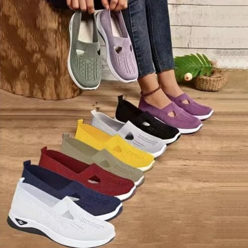 Women's Orthopedic Mesh Walking Shoes Athletic Sport Running Sneakers Slip-on Cozy Breathable UK Size 9 Yellow — view 4
