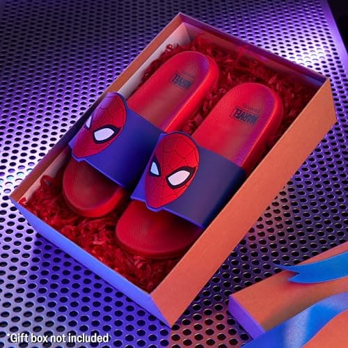 Get Trend Marvel Spiderman Sliders for Boys Non Slip Shower Beach Pool Shoes for Travel Holiday Essentials Summer Slippers (Red/Blue, 10 UK) — view 2