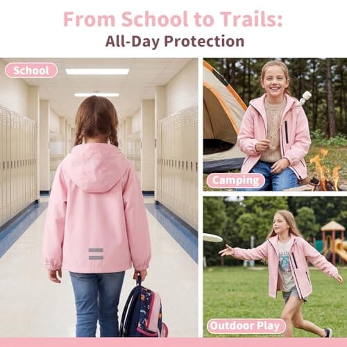 FILOWA Waterproof Raincoat Girls Hooded Rain Jacket, 10-11 years, Pink — view 2