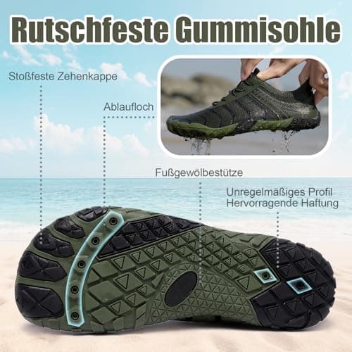 Barefoot Shoes Quick Dry Aqua Shoes Water Shoes Men Women Summer Beach Shoes Toe Protection Non Slip Swimming Shoes Lightweight Stylish River Shoes, Green, 6UK — view 4
