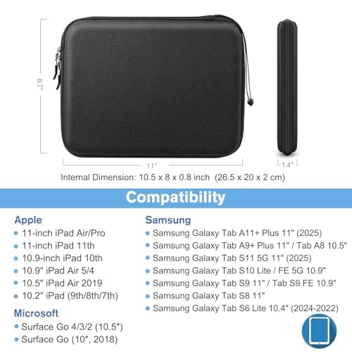 FINPAC Hard Tablet Sleeve Case for 11-inch iPad Air M2 2024, iPad Pro M4 2024, iPad Pro 4th/3rd,10.9-inch iPad Air 5/4, Tablet Carrying Sleeve for 10.9 iPad 10th, 10.2 iPad 9/8/7, Surface Go (Black) — view 2