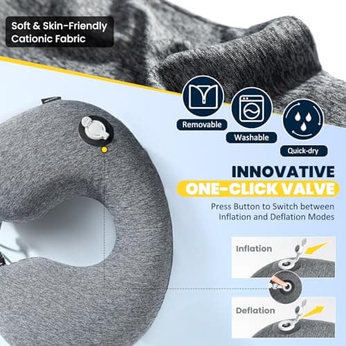 HIKENTURE Inflatable Neck Pillow, 3-Breath Travel Airplane Pillow, Grey — view 4