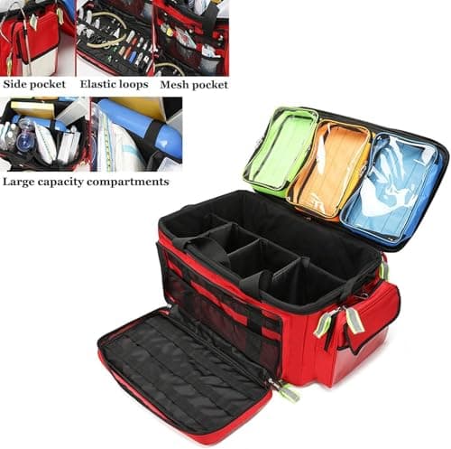 Rolling Medical Bag with Wheels, Portable First Aid Kit Storage Bag (Empty), Large Capacity Bag with Compartments, Safety Reflective Strip Design, for Home Health Nurses, Doctors Camping Travel — view 3