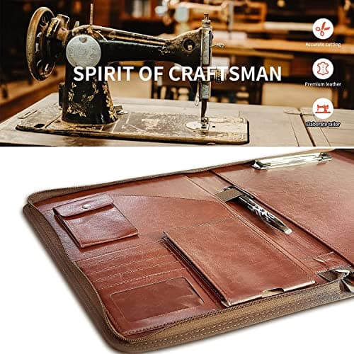 NEWYES PU Leather Zipper Conference Folder A4, Gifts for Men & Women, Travel Document Portfolio, Personal Agenda Organizer Folder, Brown — view 6